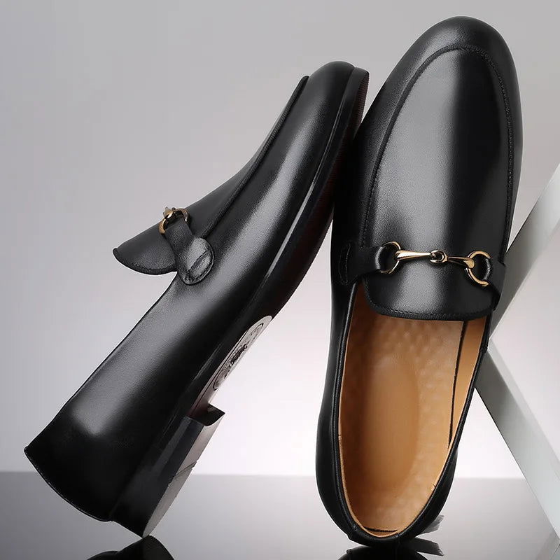Mocassins en cuir noir avec mort pour homme