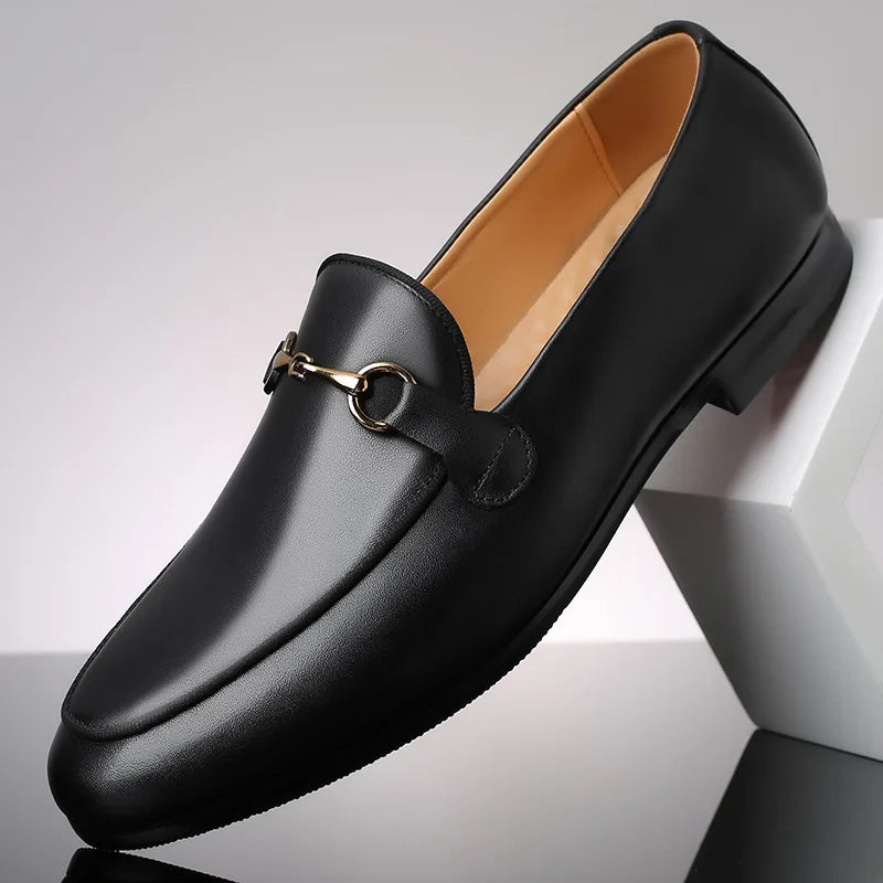 Mocassins en cuir noir avec mort pour homme