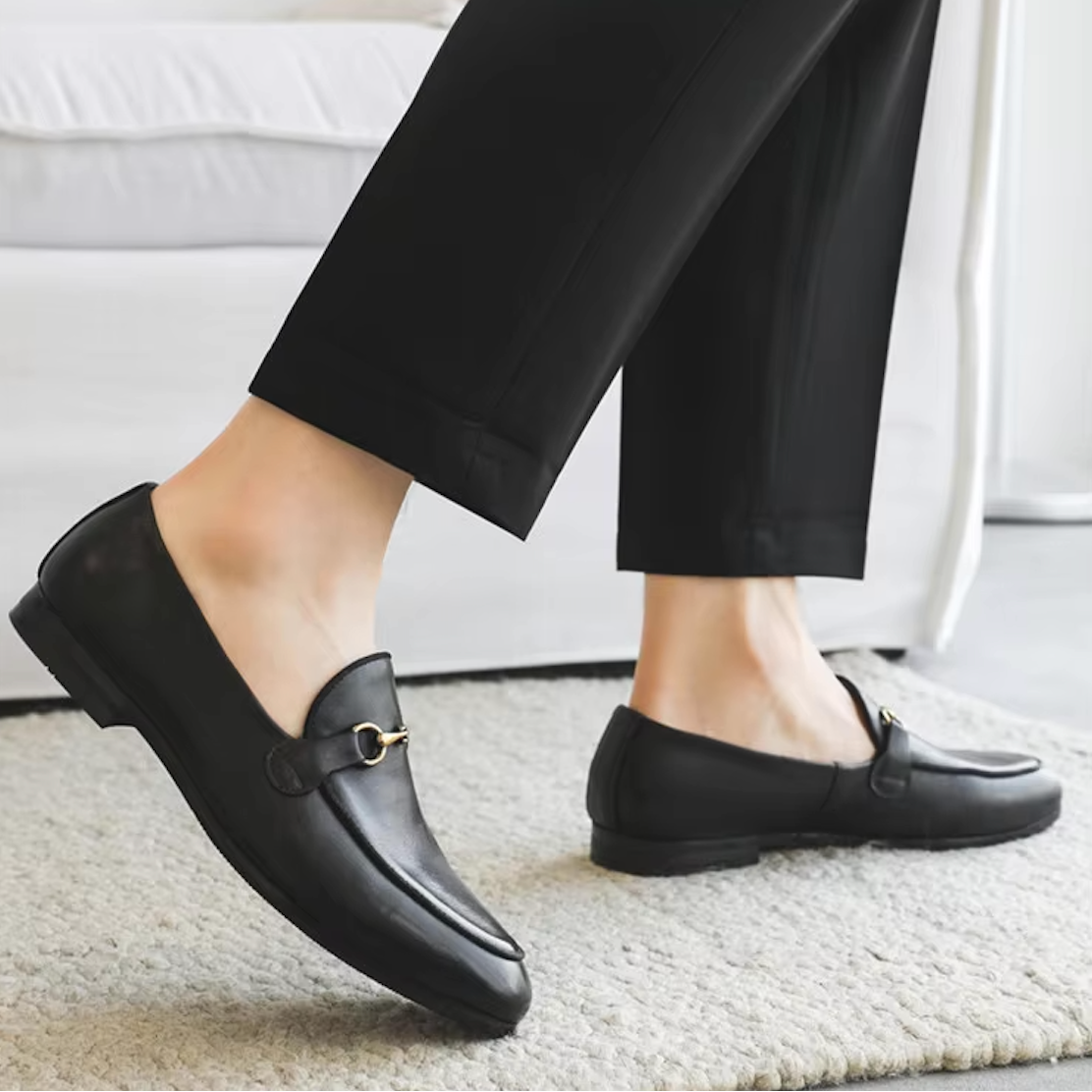 Mocassins en cuir noir avec mort pour homme