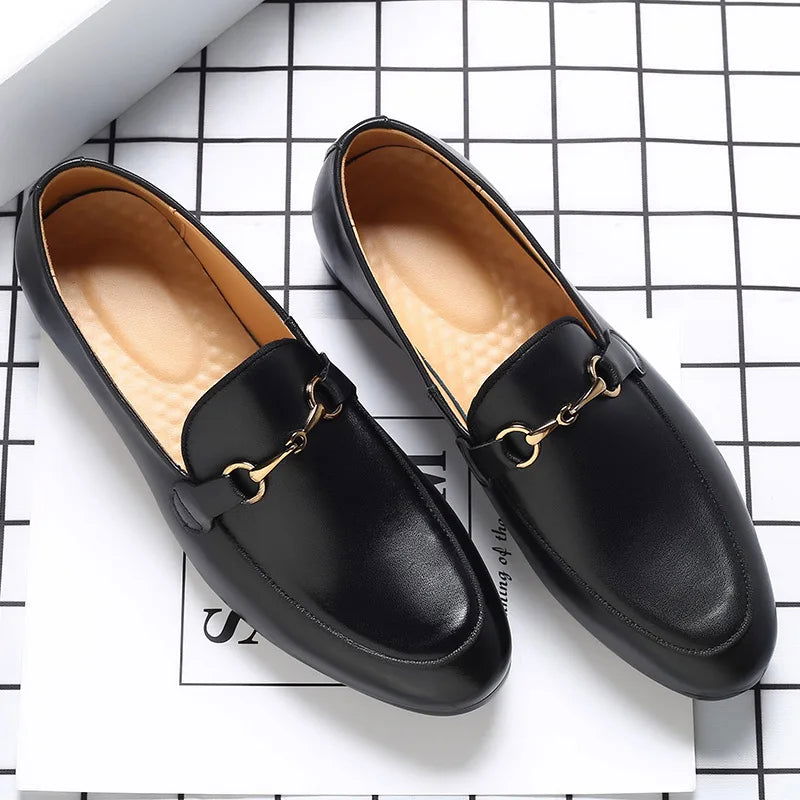 Mocassins en cuir noir avec mort pour homme