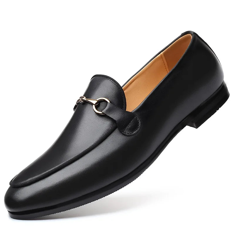 Mocassins en cuir noir avec mort pour homme