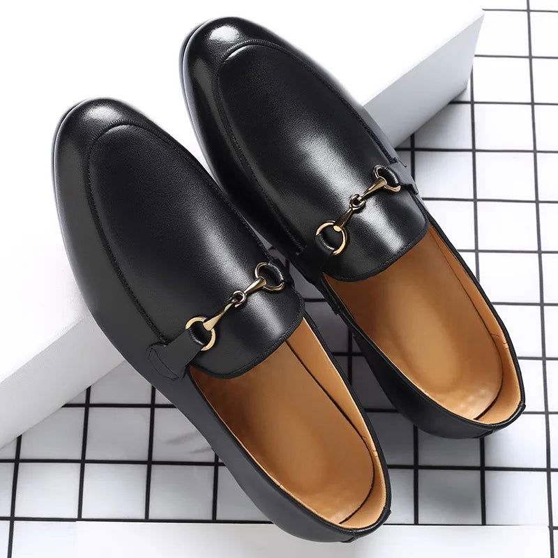 Mocassins en cuir noir avec mort pour homme