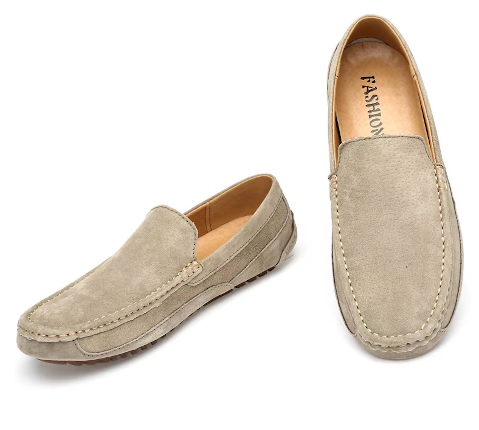 Mocassins beiges en daim pour homme