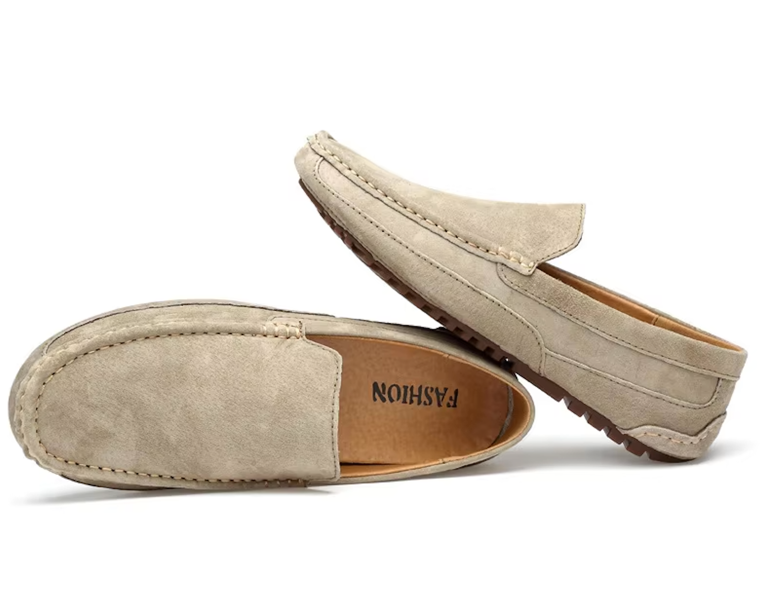 Mocassins beiges en daim pour homme