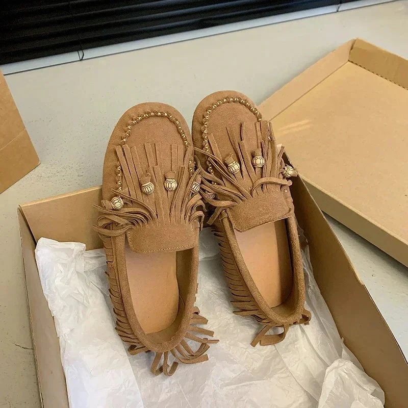 Mocassins en daim marron à franges