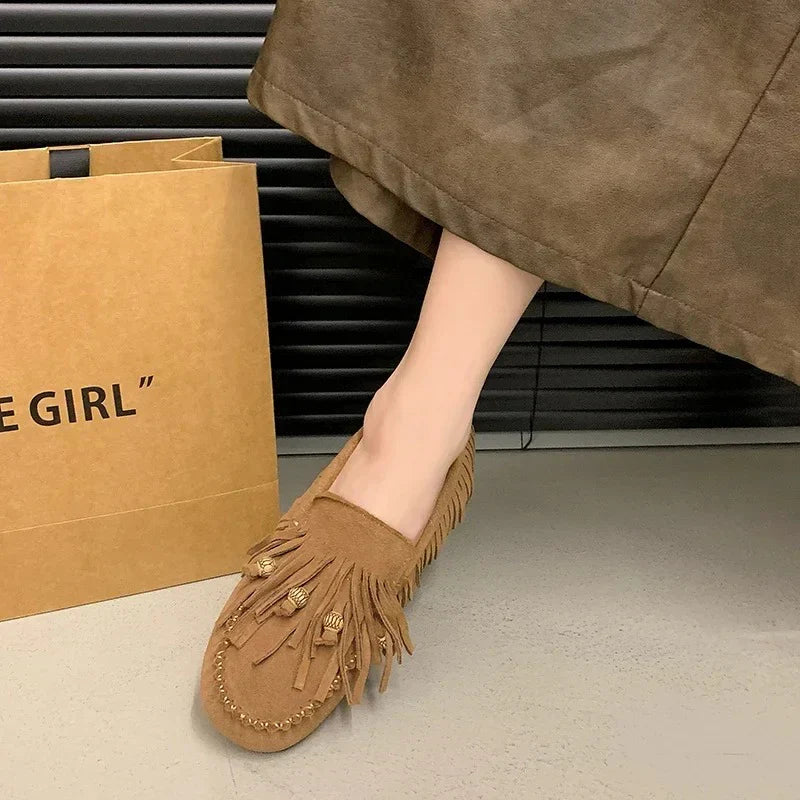 Mocassins en daim marron à franges