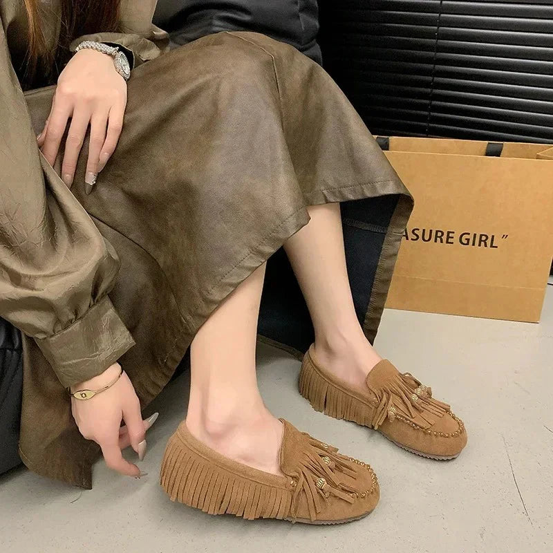 Mocassins en daim marron à franges