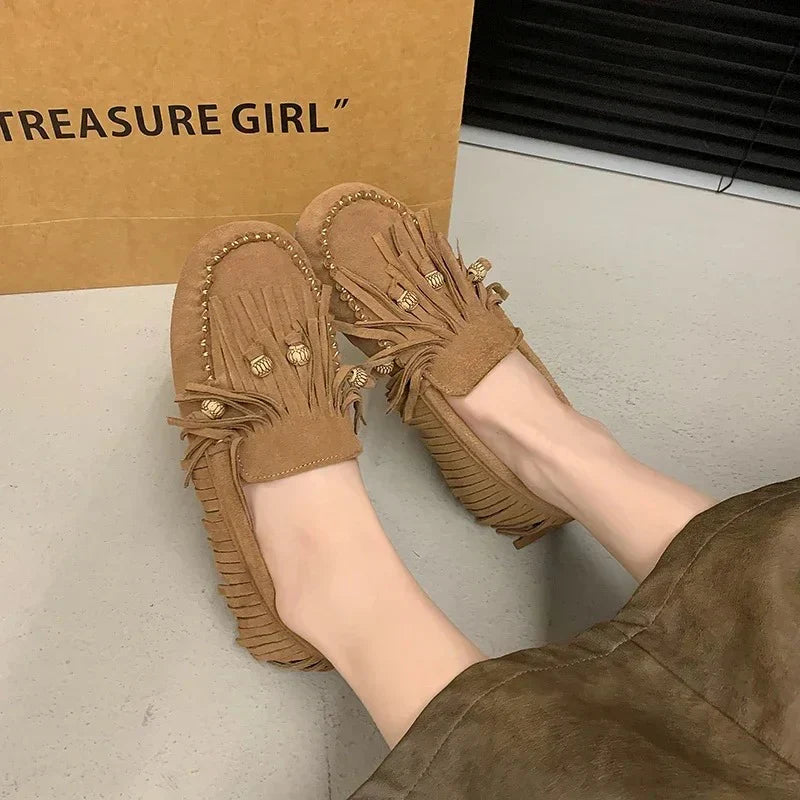 Mocassins en daim marron à franges