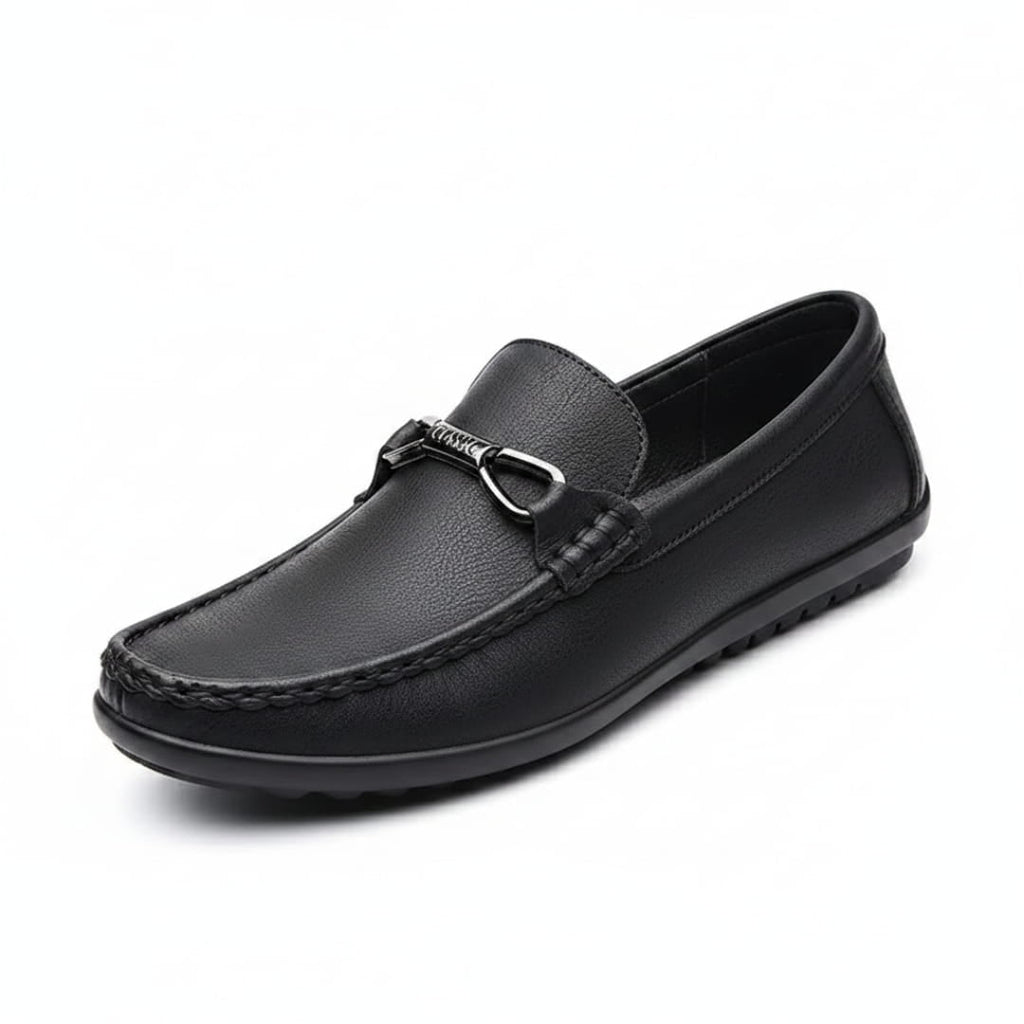 Mocassins en cuir italien avec boucle métallique pour homme