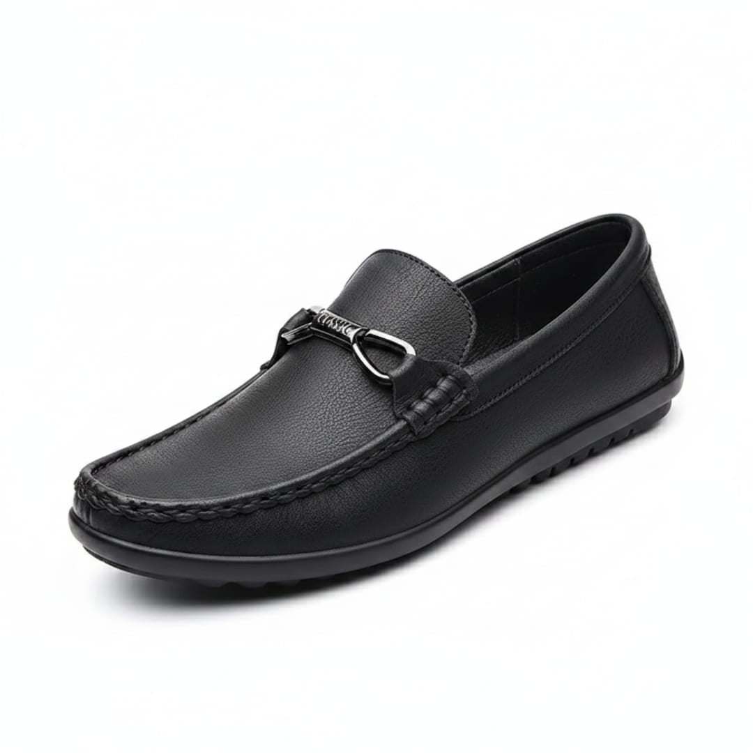 Mocassins en cuir italien avec boucle métallique pour homme