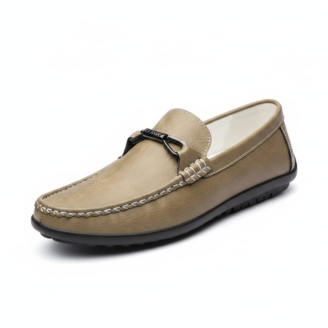 Mocassins en cuir italien avec boucle métallique pour homme