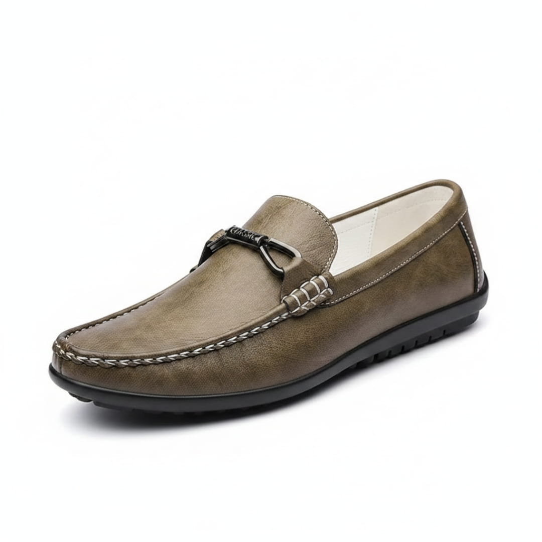 Mocassins en cuir italien avec boucle métallique pour homme