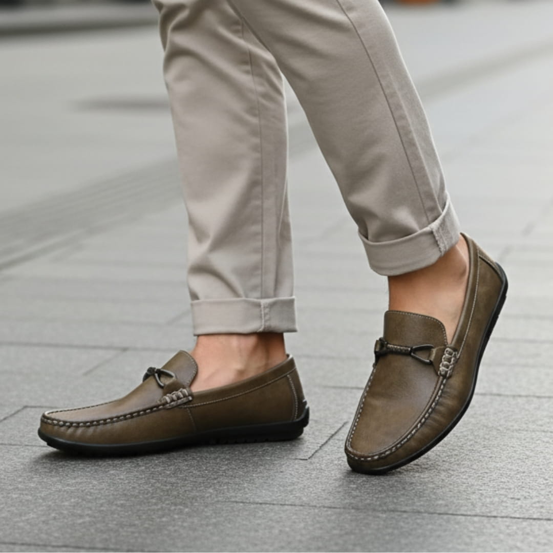 Mocassins en cuir italien avec boucle métallique pour homme
