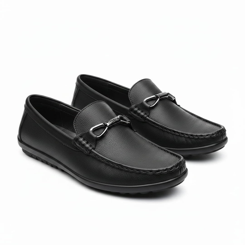 Mocassins en cuir italien avec boucle métallique pour homme