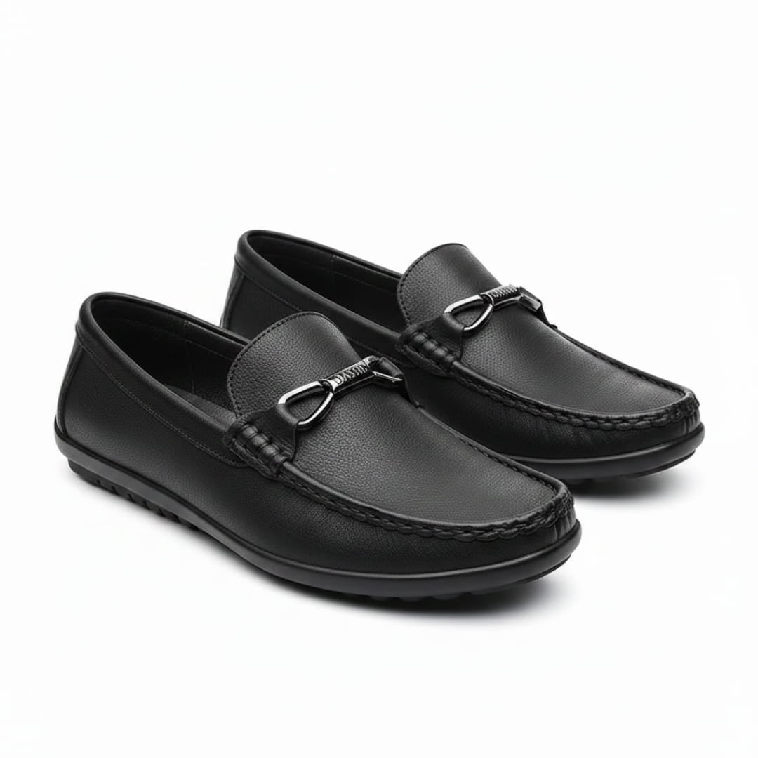 Mocassins en cuir italien avec boucle métallique pour homme