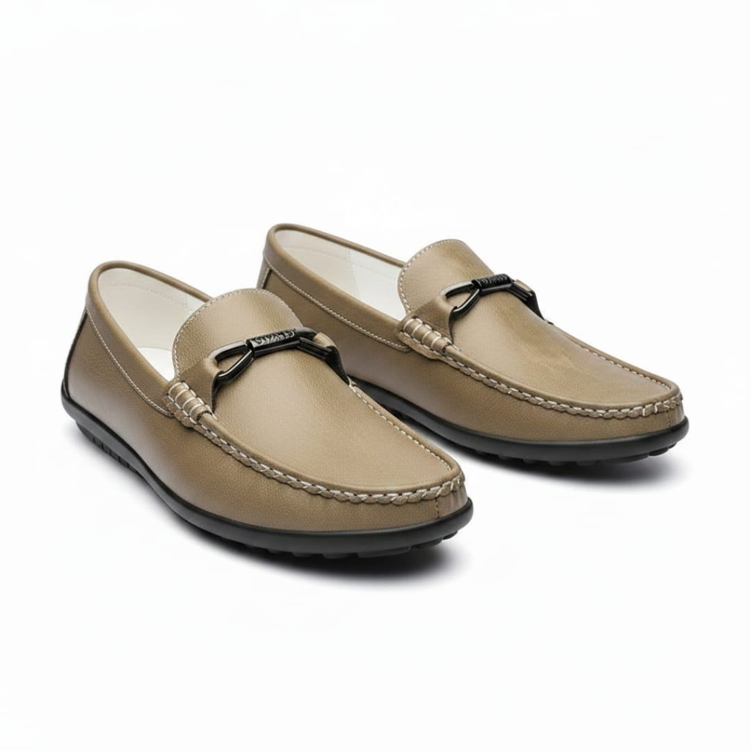 Mocassins en cuir italien avec boucle métallique pour homme