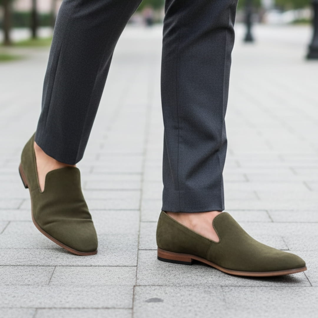 Mocassins en daim kaki pour homme