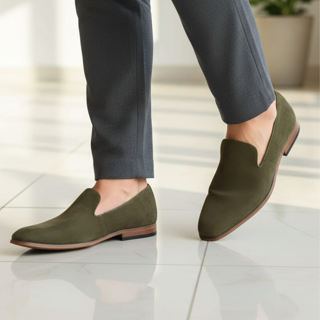 Mocassins en daim kaki pour homme
