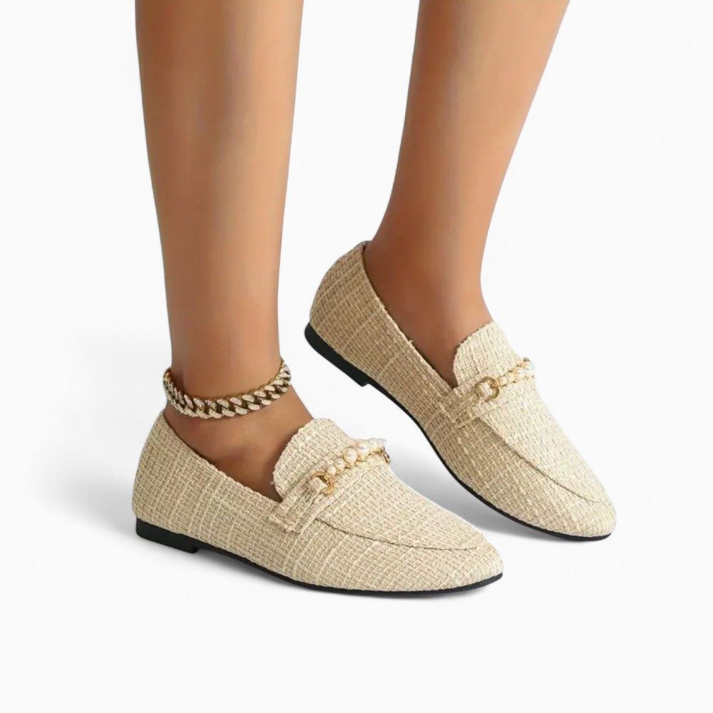 Mocassins avec perles blanches