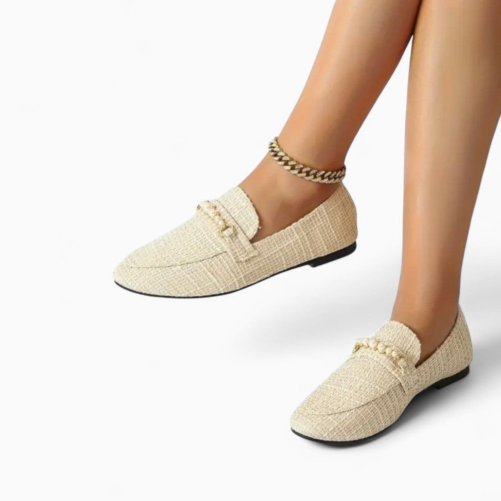 Mocassins avec perles blanches