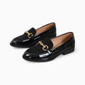 Mocassins vernis noirs et velours à mors dorés