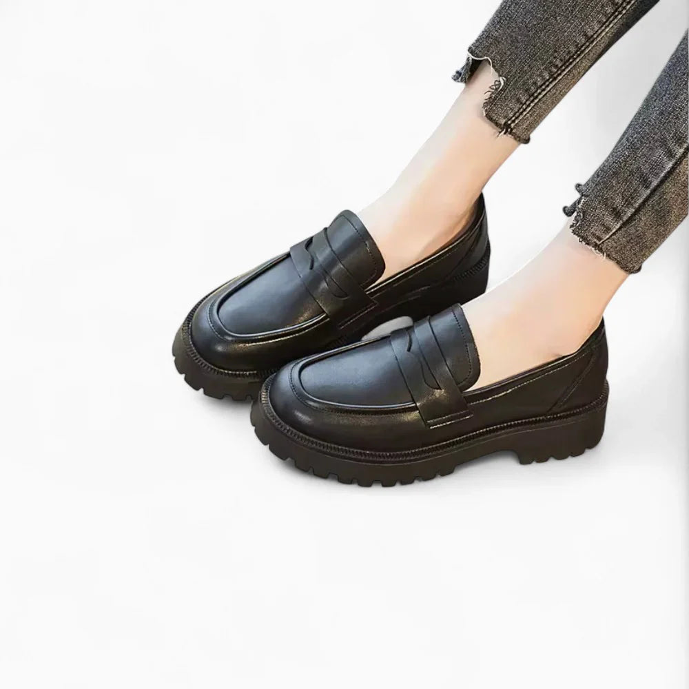 Mocassins en cuir noir à plateforme
