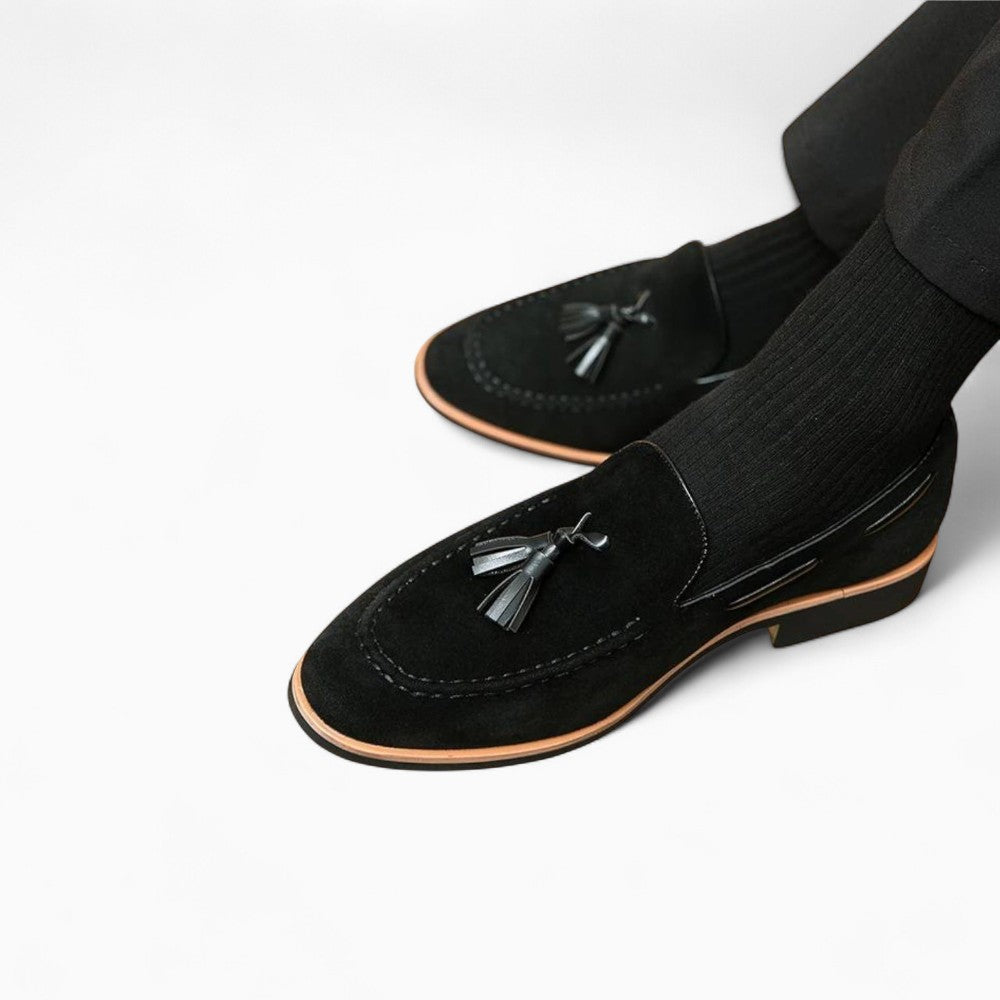 Mocassins en daim noir à glands pour homme