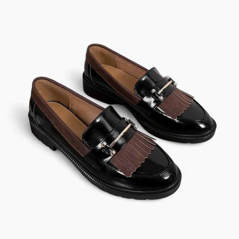 Mocassins noirs vernis en cuir synthétique