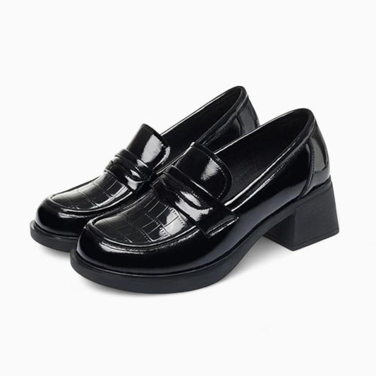 Mocassin à talon en cuir verni femme