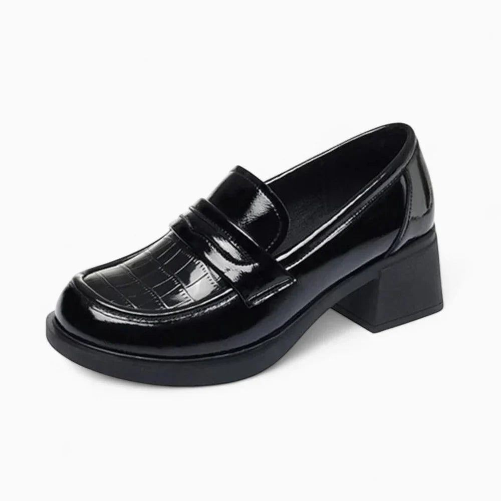 Mocassins à talon en cuir noir