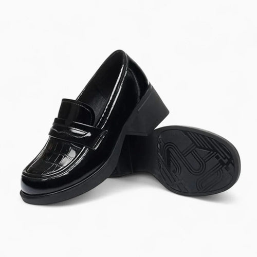 Mocassins à talon en cuir noir