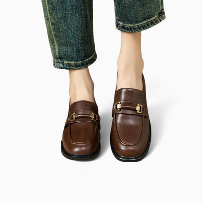 Mocassin en cuir marron foncé femme