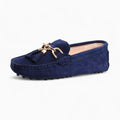 Mocassins bleus avec pompons