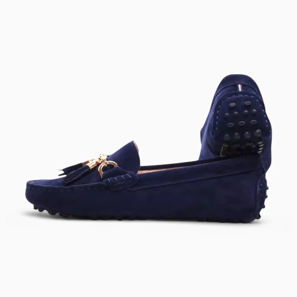 Mocassins bleus avec pompons