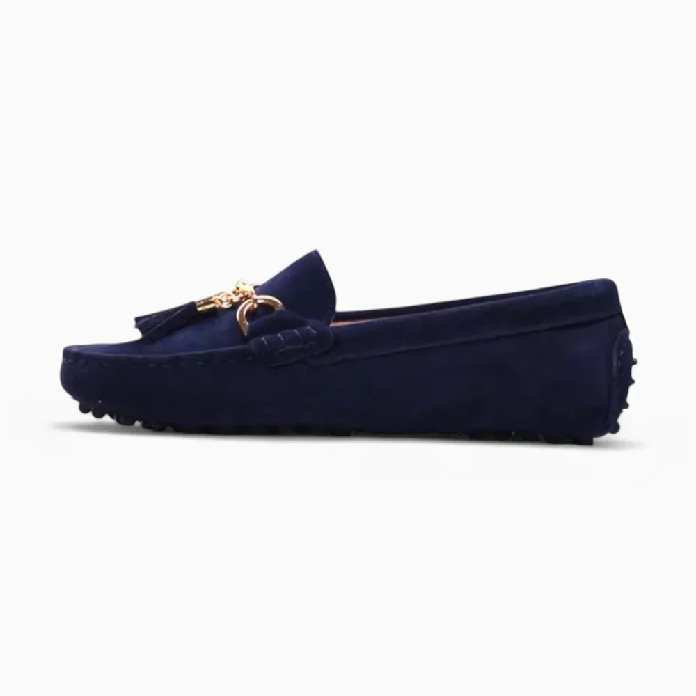 Mocassins bleus avec pompons