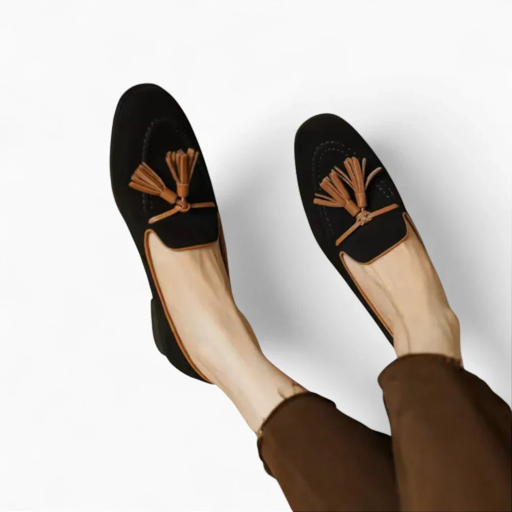 Mocassins en daim avec pompon marron
