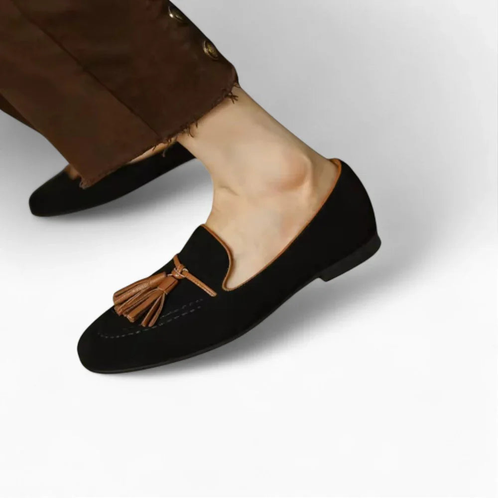Mocassins en daim avec pompon marron