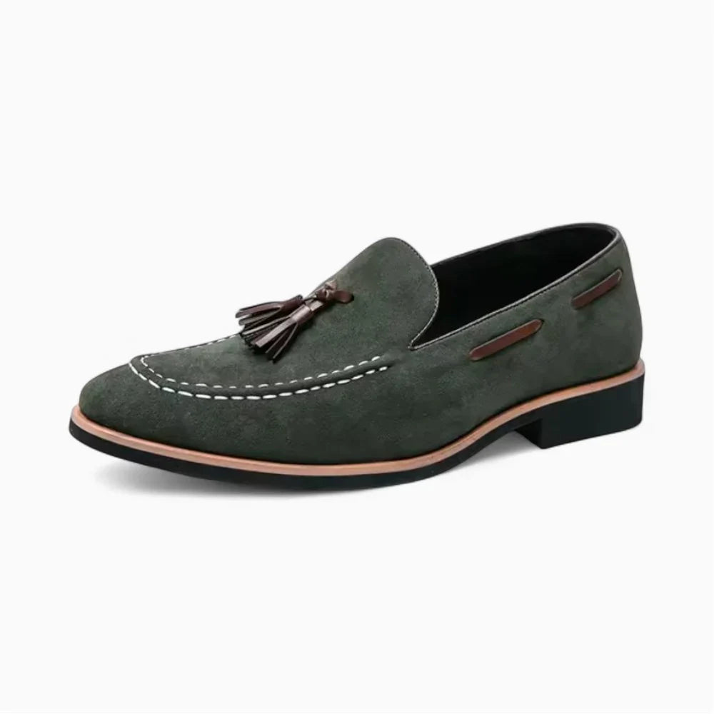 Mocassins en daim vert à glands pour homme