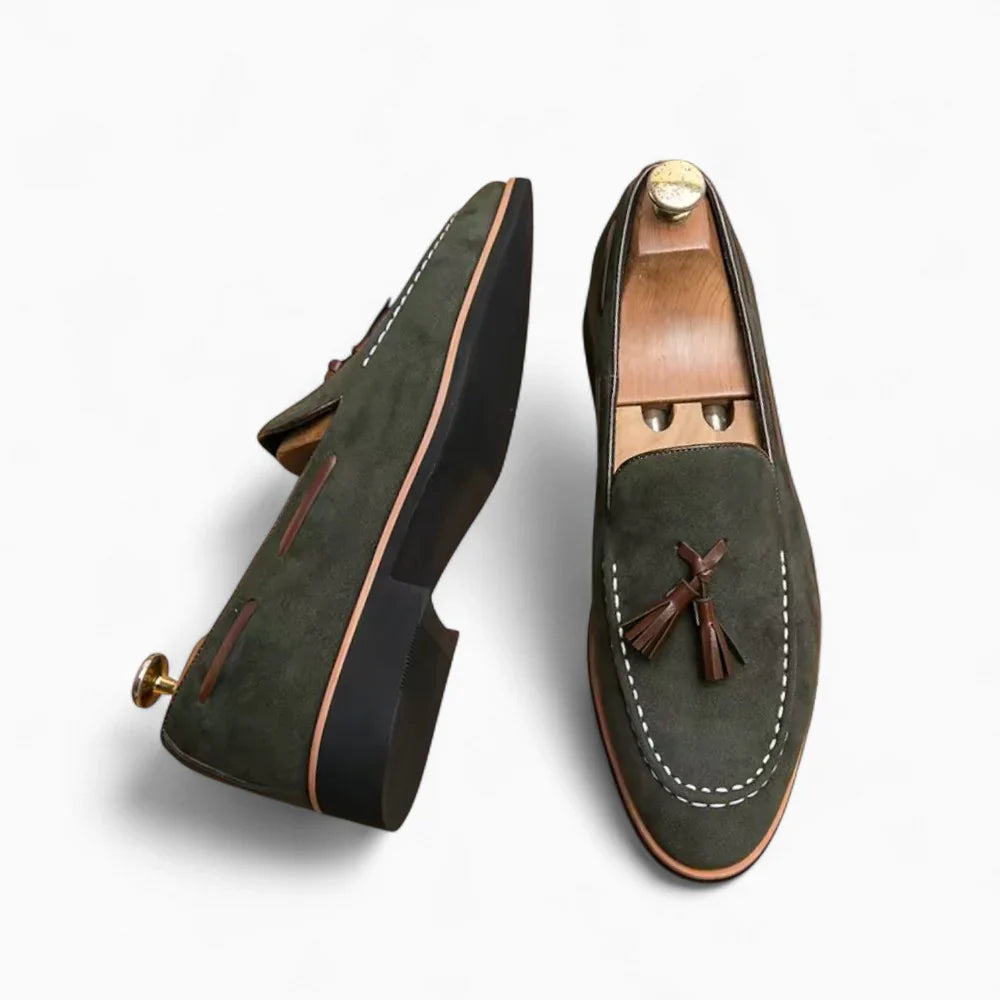 Mocassins en daim vert à glands pour homme