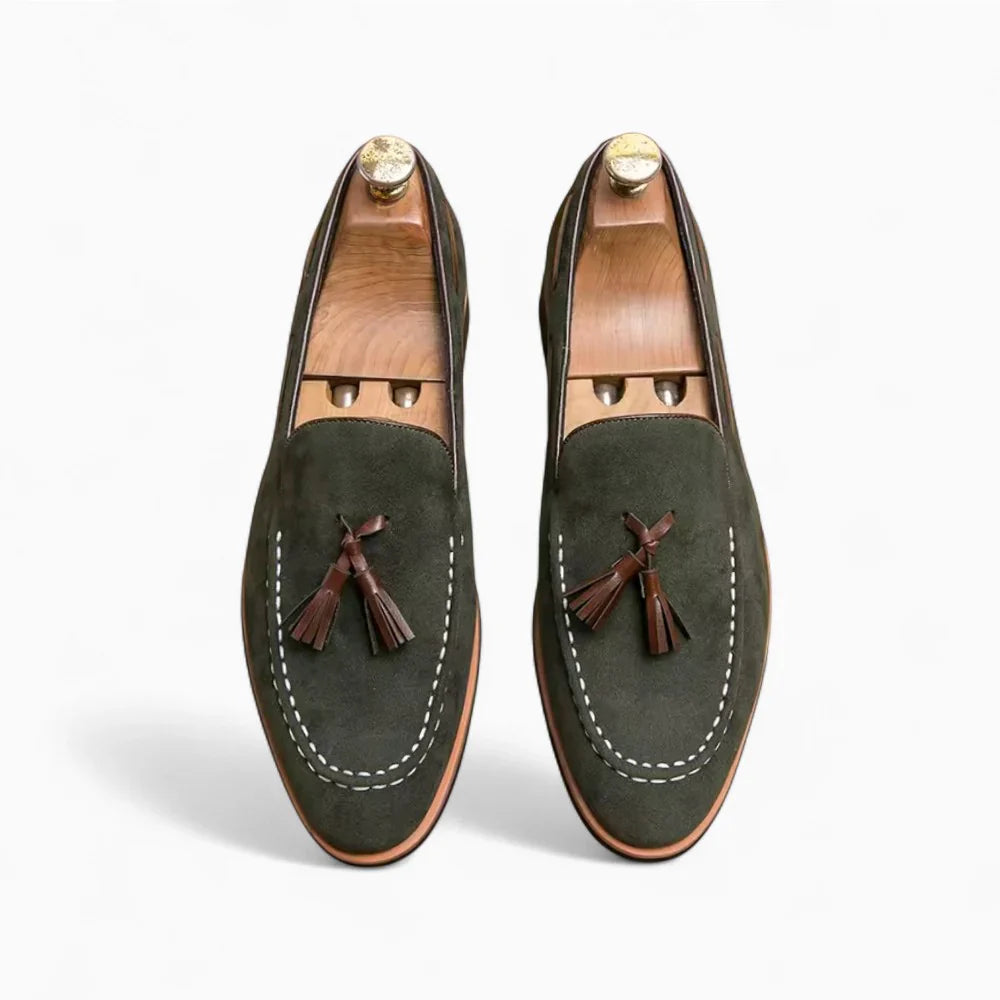 Mocassins en daim vert à glands pour homme
