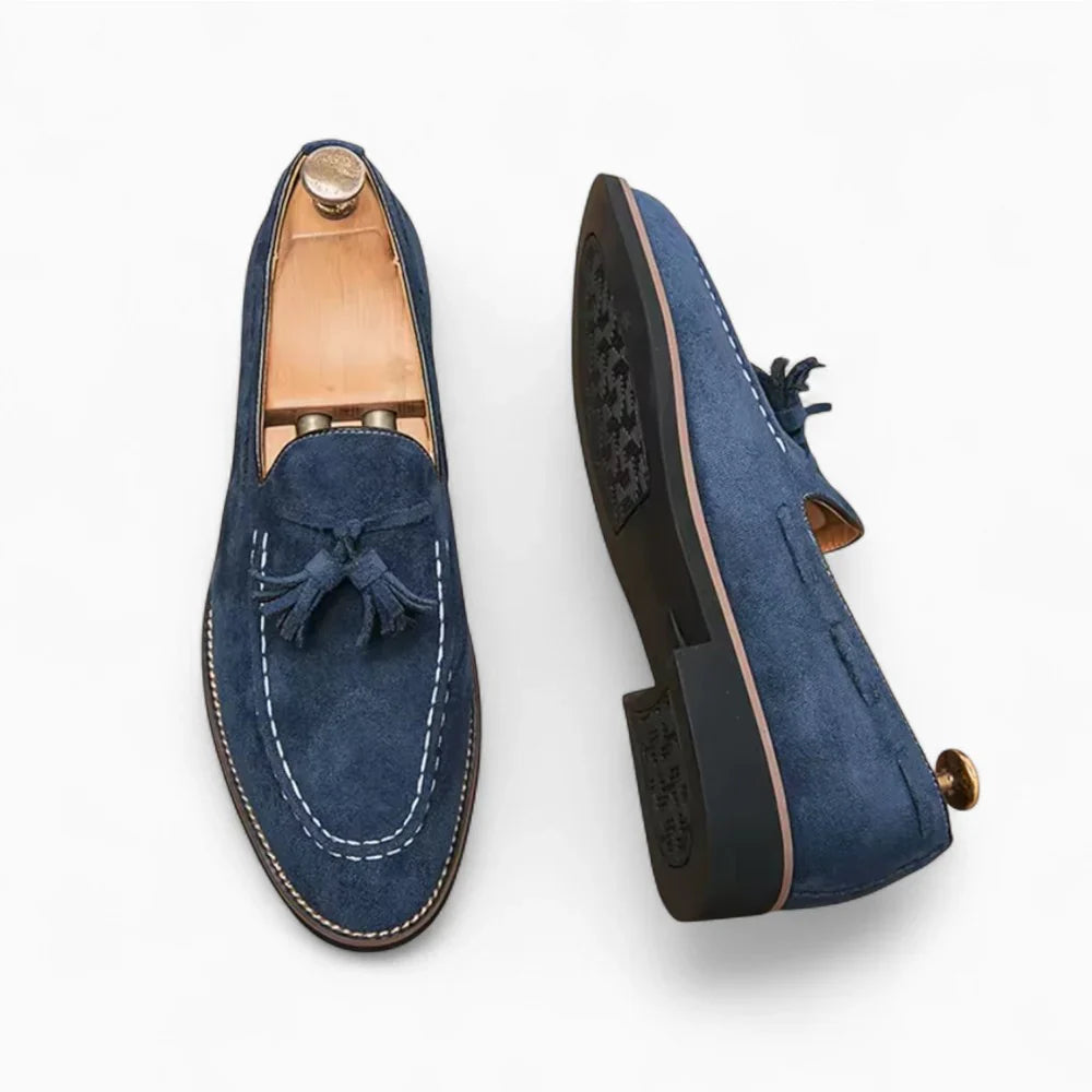 Mocassins en daim bleu à glands pour homme