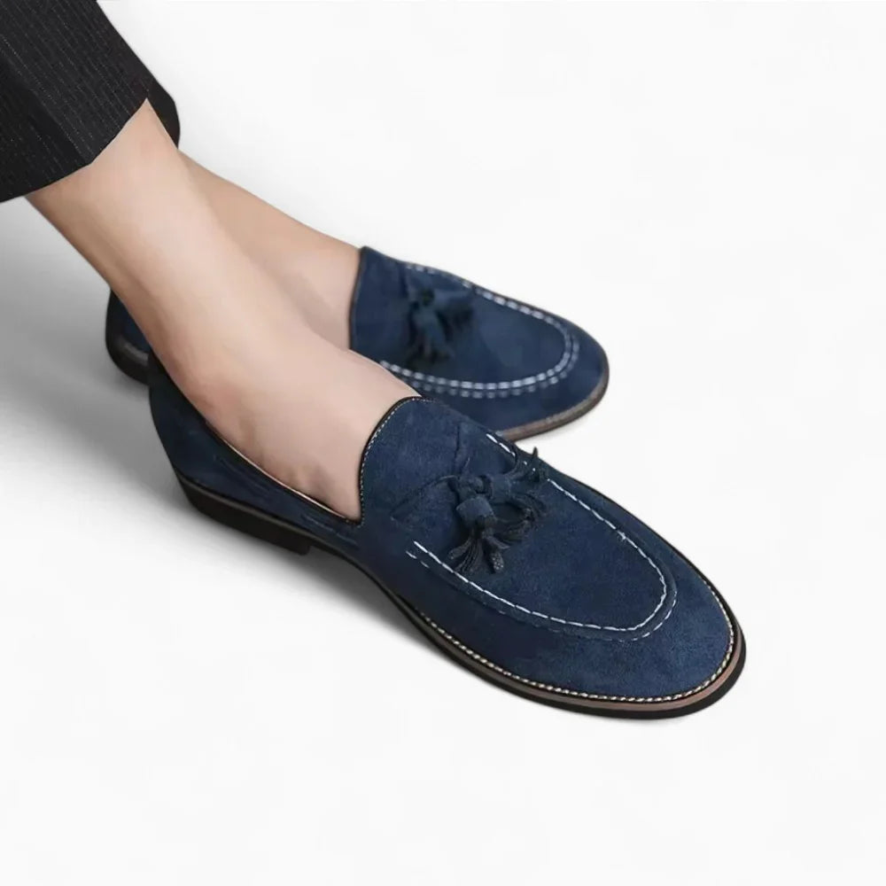 Mocassins en daim bleu à glands pour homme