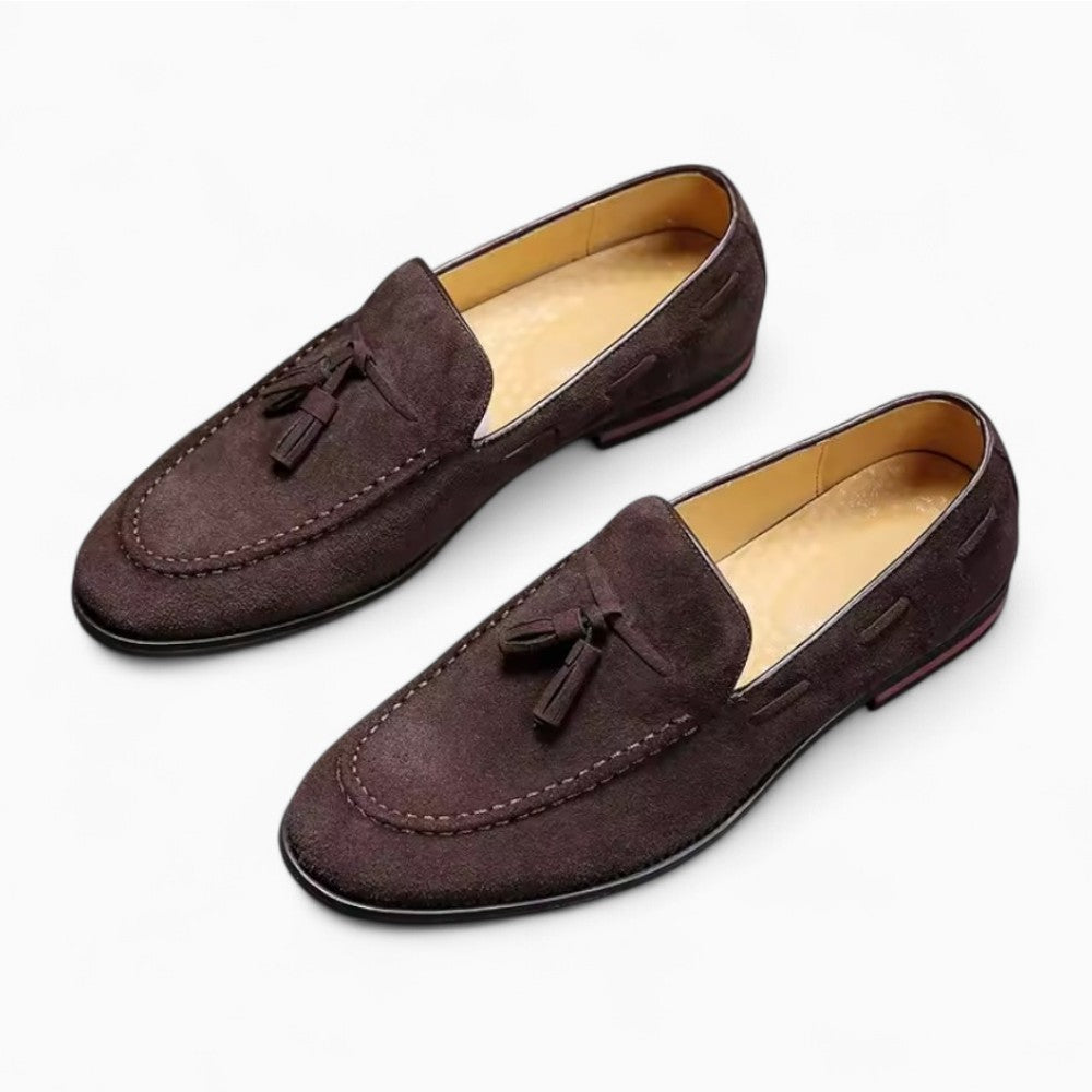 Mocassins à glands en cuir marron foncé pour homme