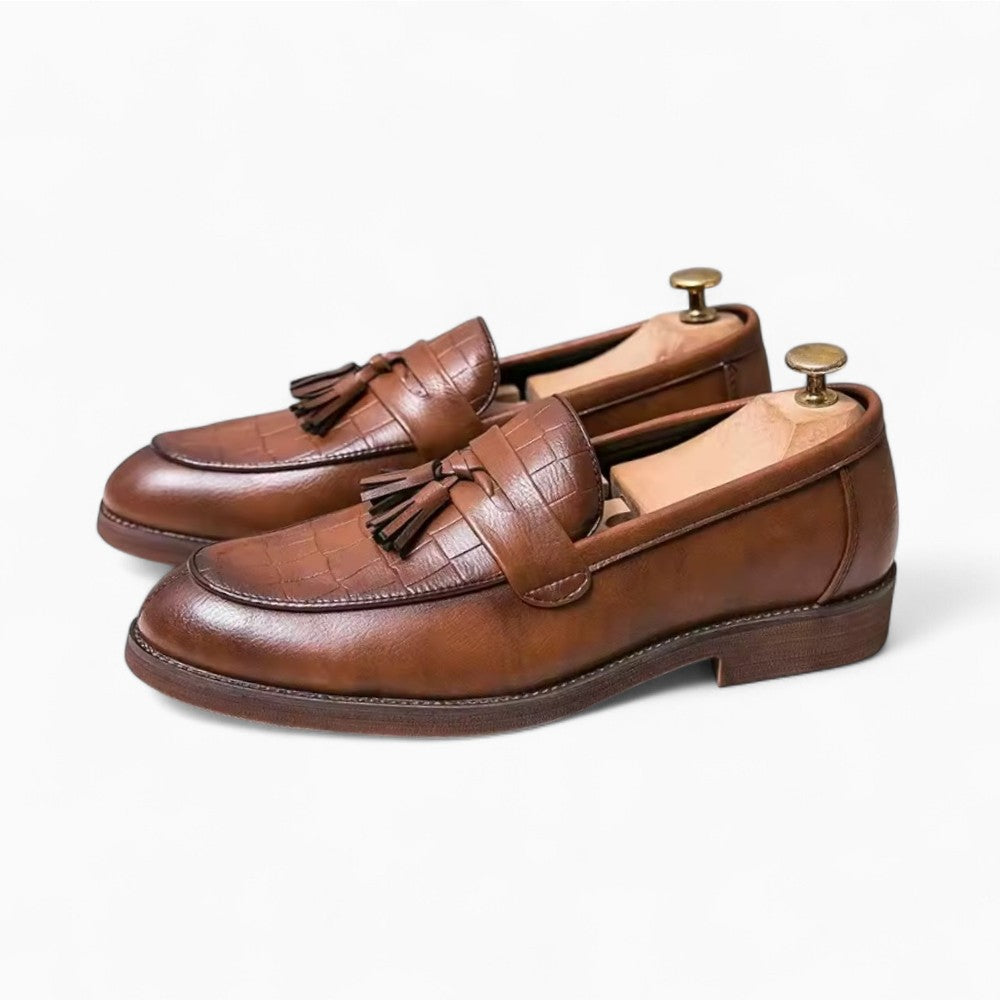 Mocassins à glands avec effet crocodile pour homme