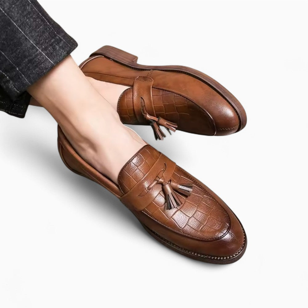 Mocassins à glands avec effet crocodile pour homme