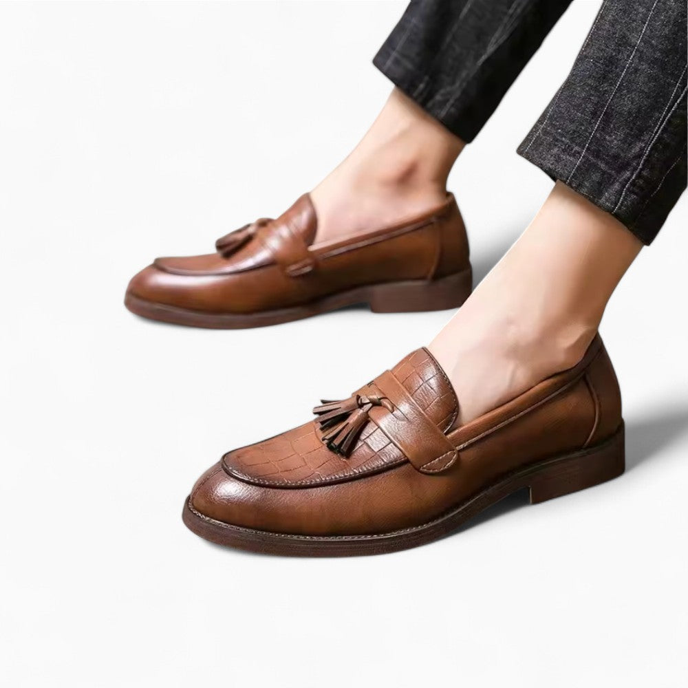 Mocassins à glands avec effet crocodile pour homme