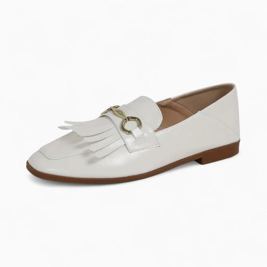 Mocassin blanc à frange style rétro femme