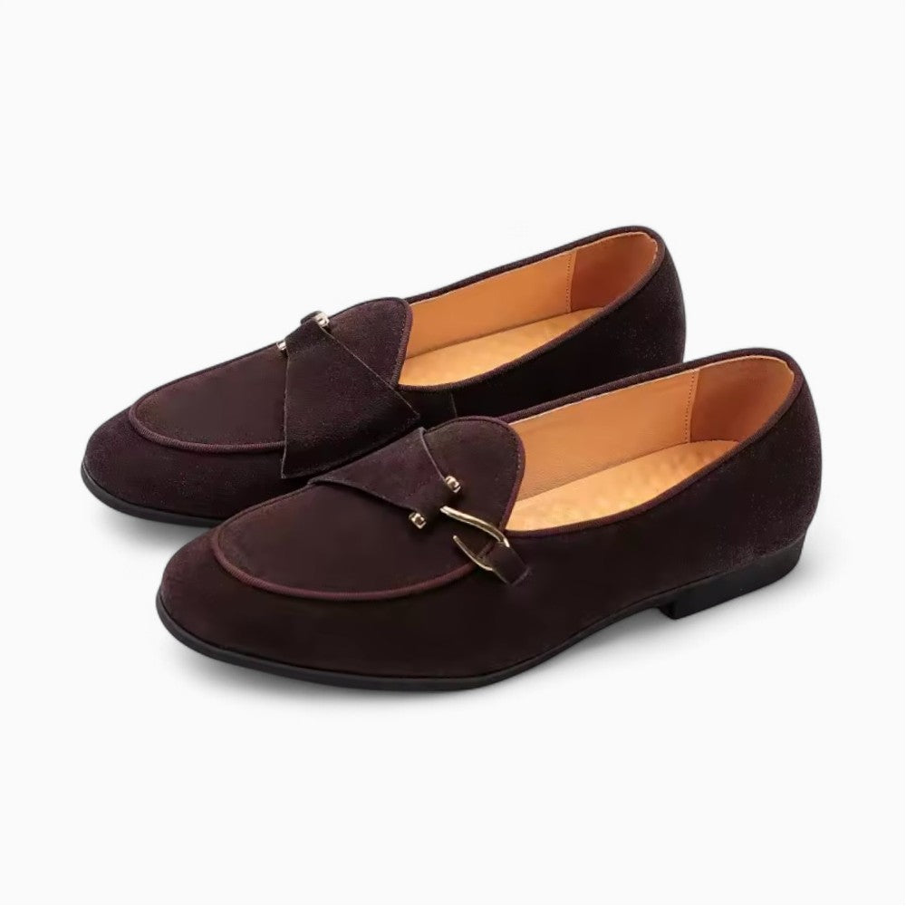 Mocassins à boucle en daim marron pour homme