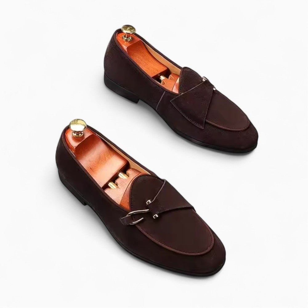 Mocassins à boucle en daim marron pour homme