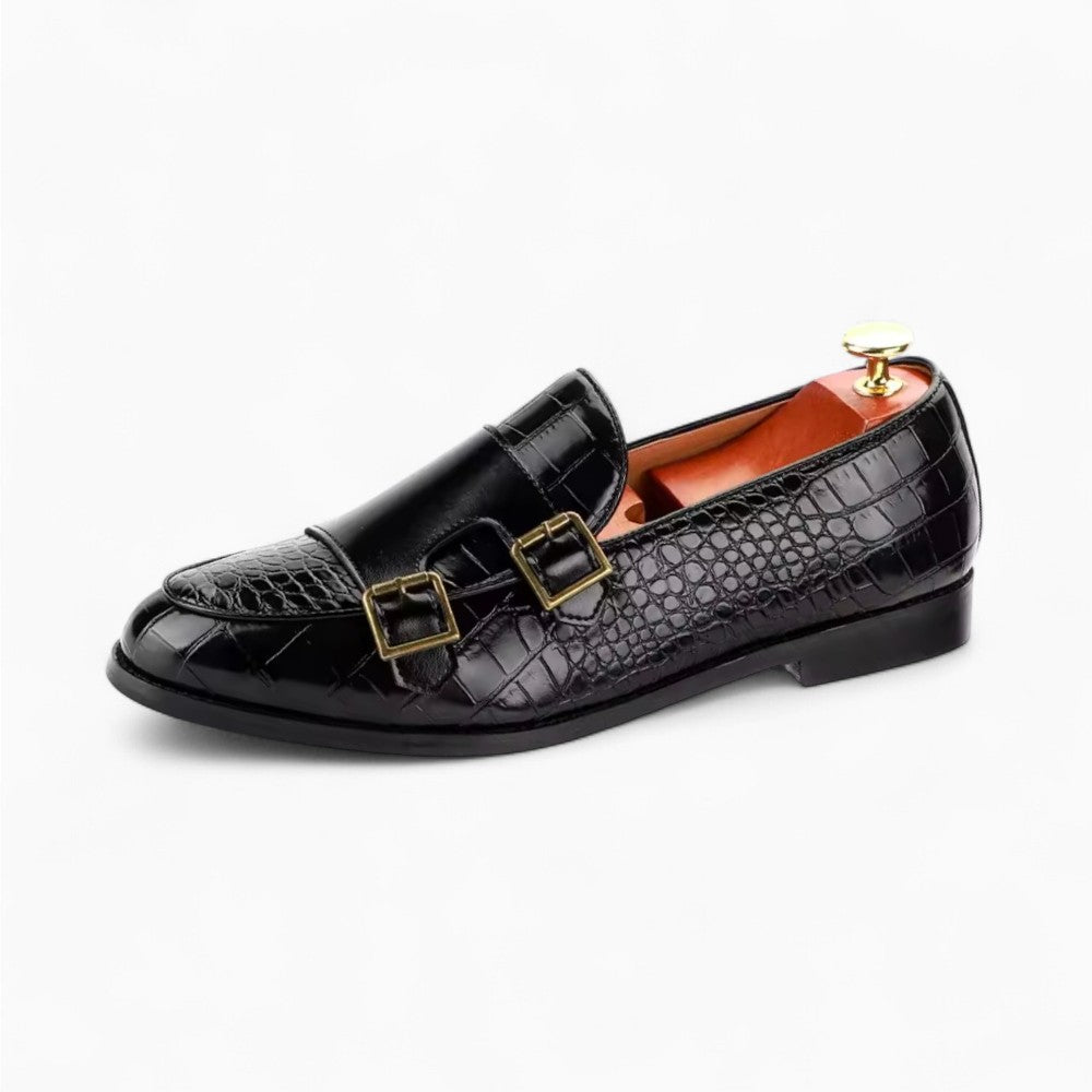 Mocassin en cuir effet croco et à boucles pour homme